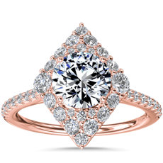 14k 玫瑰金风筝形钻石光环订婚戒指（3/8 克拉总重量）